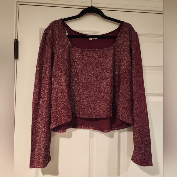 Wallflower stretchy maroon sparkle long sleeve crop top 2X - Picture 1 of 4